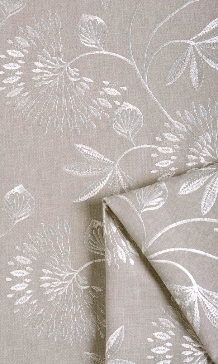 Floral Embroidered Poly-Cotton Curtains / Drapes / Window Drapery Panels (Beige)