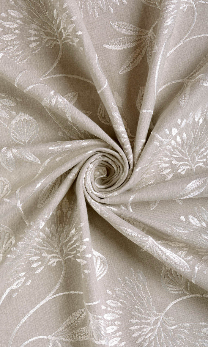 Floral Embroidered Poly-Cotton Made-to-Measure Curtains (Beige)