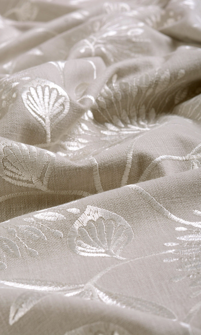 Floral Embroidered Poly-Cotton Any Size Style Curtains (Beige)