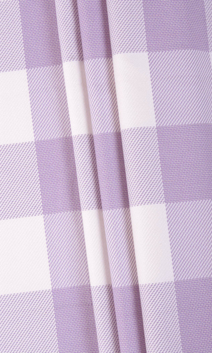 Buffalo Plaid Pinch Pleat, Rod Pocket, Eyelet Curtains (Pale Purple/ White)