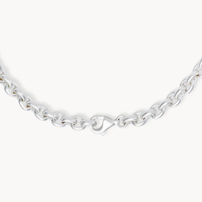 closeup on pathfinder silver anklet on white background