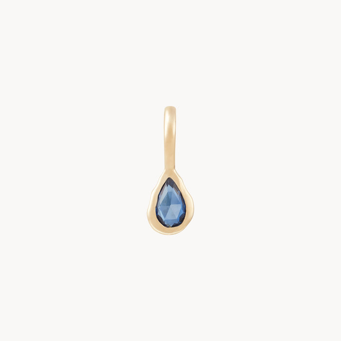 Pear Blue Sapphire September Mood Birthstone Necklace Charm in 10k yellow gold with blue sapphire