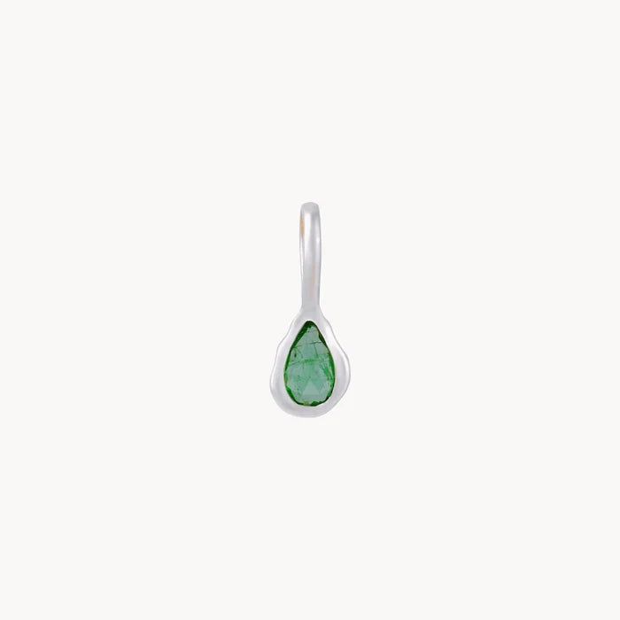 pear emerald may birthstone charm - sterling silver, emerald