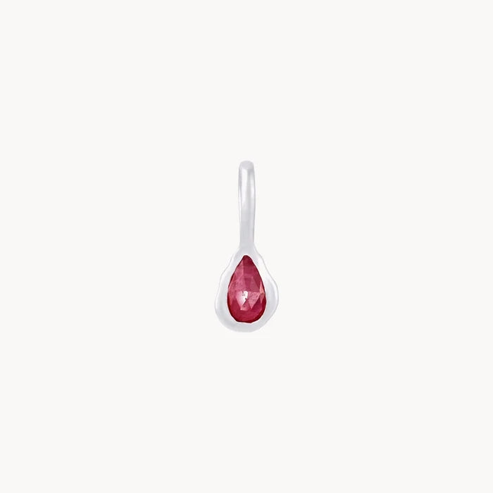 pear ruby july birthstone charm - sterling silver, ruby