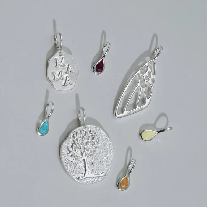 pear ruby july birthstone charm - sterling silver, ruby