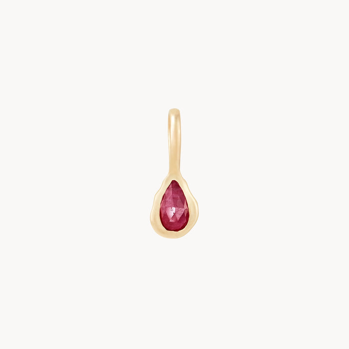 Pear Ruby July Mood Birthstone Charm in 10k yellow gold with ruby