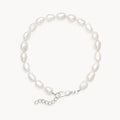 pearl beaded silver anklet on white background