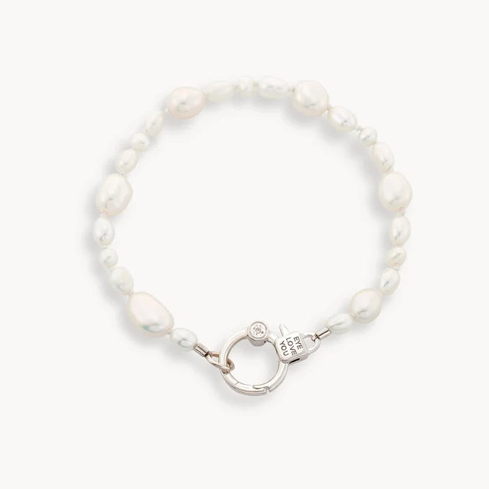 Pearl Eye Love You Bracelet in sterling silver with baroque pearls, alternate angle detail view 2