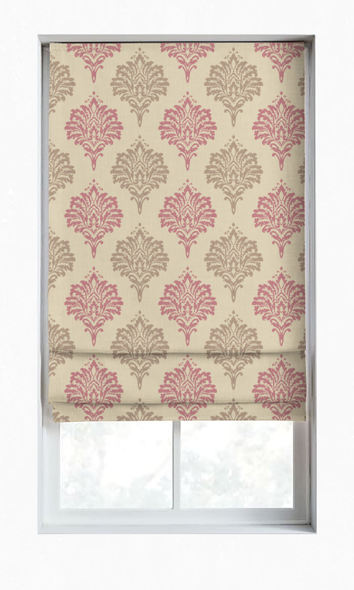 Dimout Damask Drapes for Living, Bedroom, Kitchen, Bathroom (Pink/ Grey/ White)