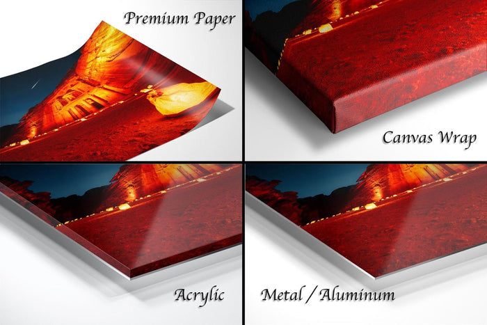 The image is a collage of four different views of a printed artwork, showcasing the artwork's surface and texture.