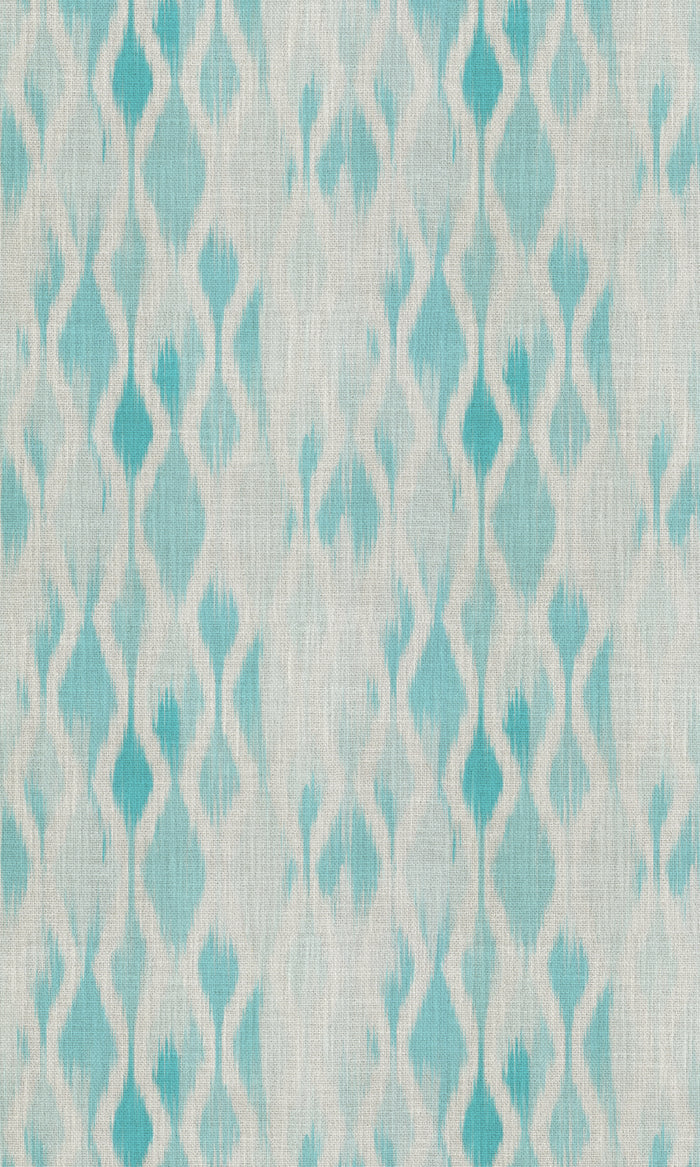 Ikat-Style Fabric Material By the Metre (Eggshell White/ Blue)