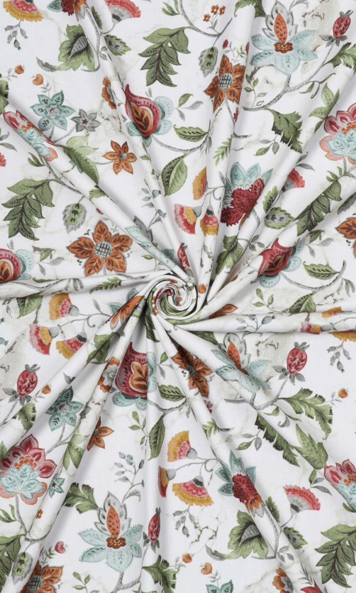 Floral Cotton Fabric Material By the Metre (White/ Green/ Red)