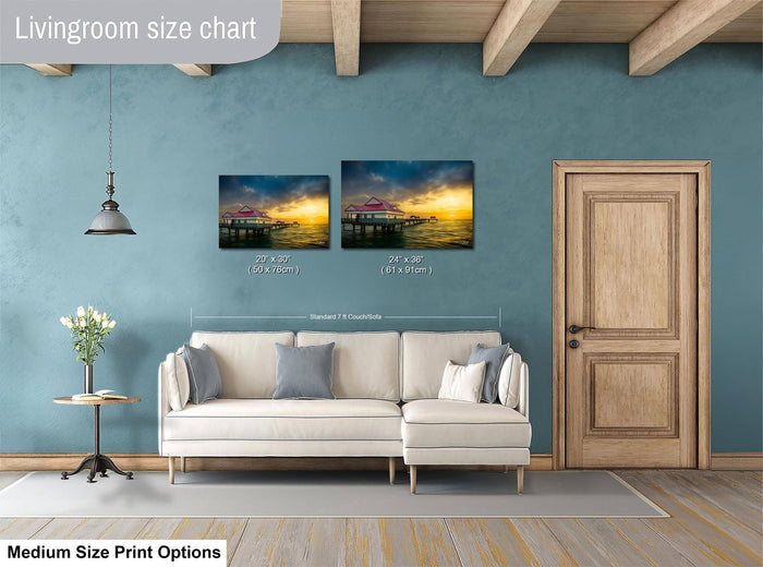 Clearwater Beach aerial photo, Florida pier wall art, sunset over Gulf of Mexico, Tampa Bay drone print, coastal home decor photography, aerial view Clearwater Pier, Florida sunset wall hanging, Gulf Coast pier artwork, Clearwater sunset photograph, drone photo of Pier 60 at dusk, ocean landscape fine art print, Florida seascape wall decor