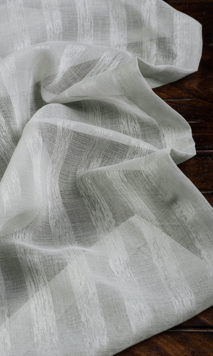 Striped Sheer Fabric By the Metre for Curtains & Drapes (Grey)