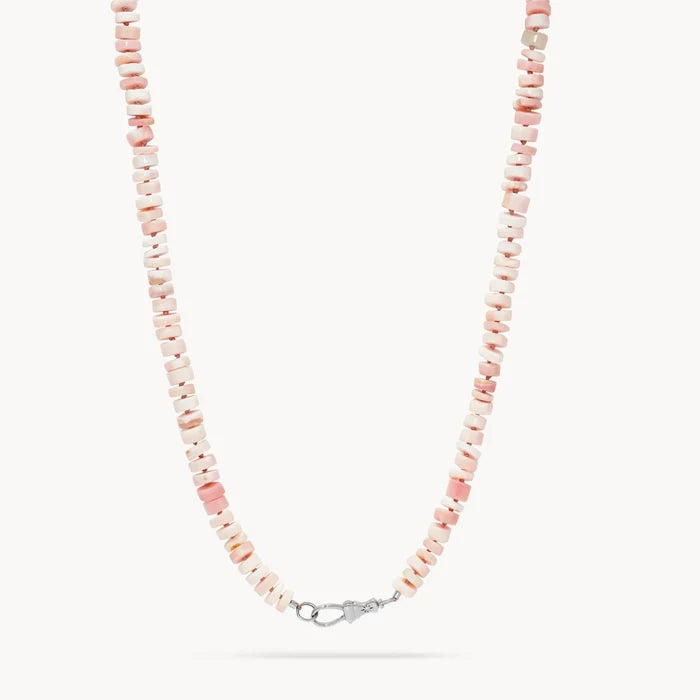 Pink Bloom Opal Beaded Necklace Silver in sterling silver with pink opal