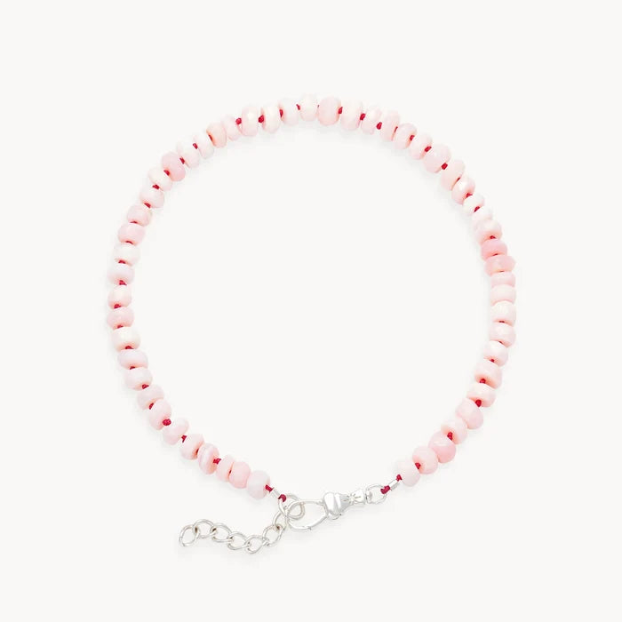 pink opal beaded anklet - sterling silver, natural pink opals, brilliant diamonds