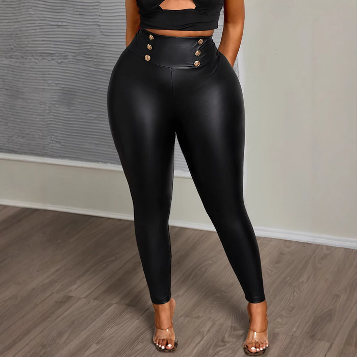 Plus Size Fashion Leather High-Waist Leggings