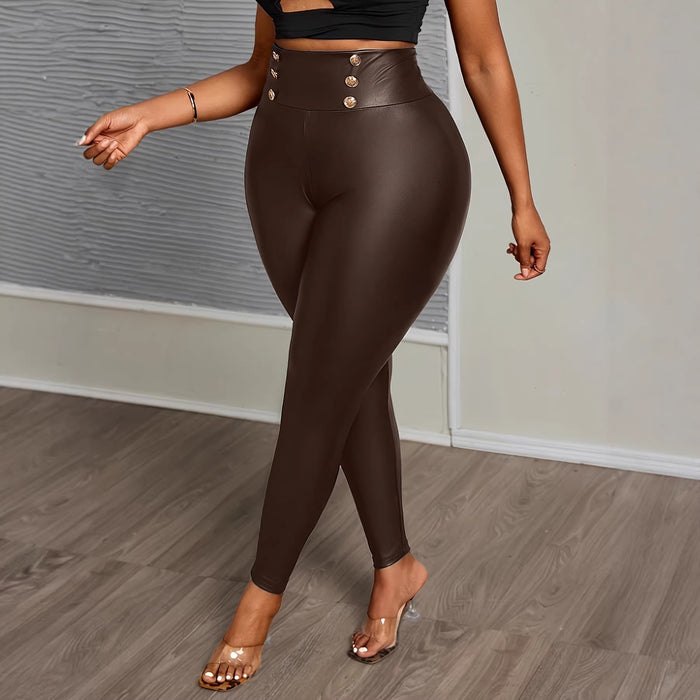 Plus Size Fashion Leather High-Waist Leggings