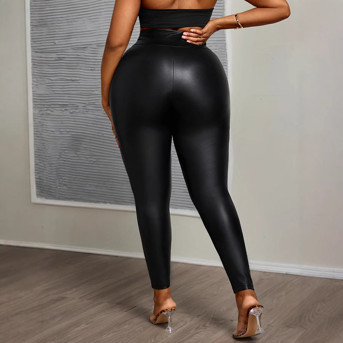 Plus Size Fashion Leather High-Waist Leggings