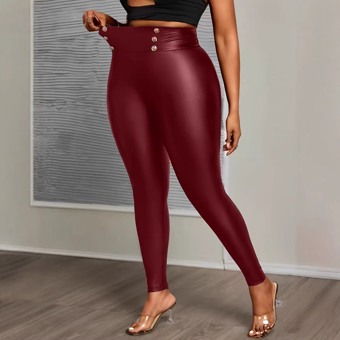 Plus Size Fashion Leather High-Waist Leggings