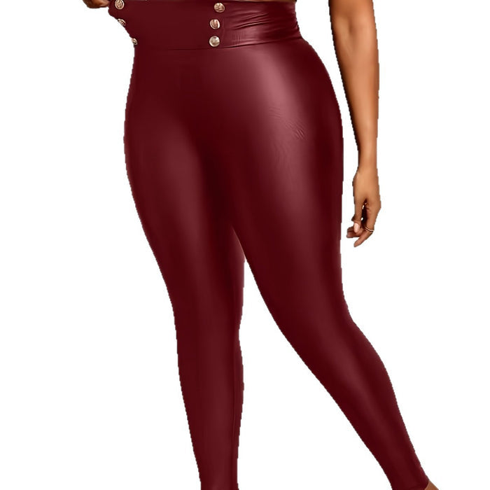 Plus Size Fashion Leather High-Waist Leggings