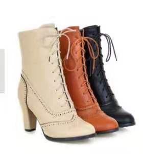Plus Size Lace-Up High Heel Short Boots