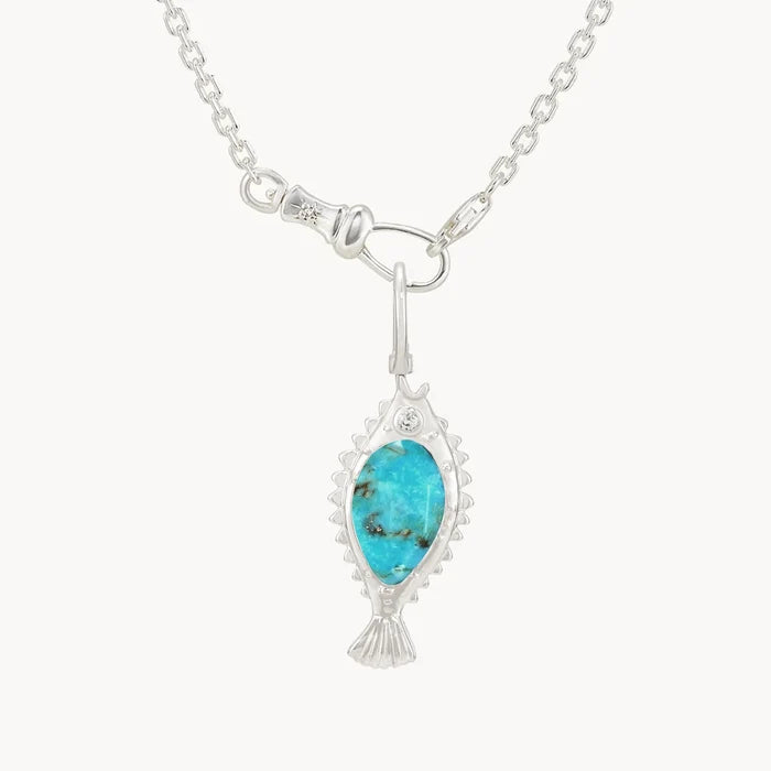 poisson de liberté turquoise fish necklace charm on white background