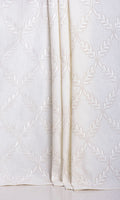 Poly-Linen Embroidered Home Décor Fabric By the Metre (White/ Cream)
