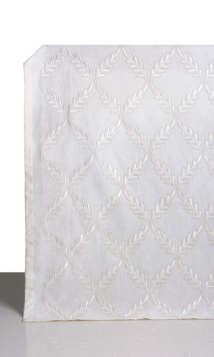 Poly-Linen Embroidered Window Treatments Fabric By the Metre (White/ Cream)