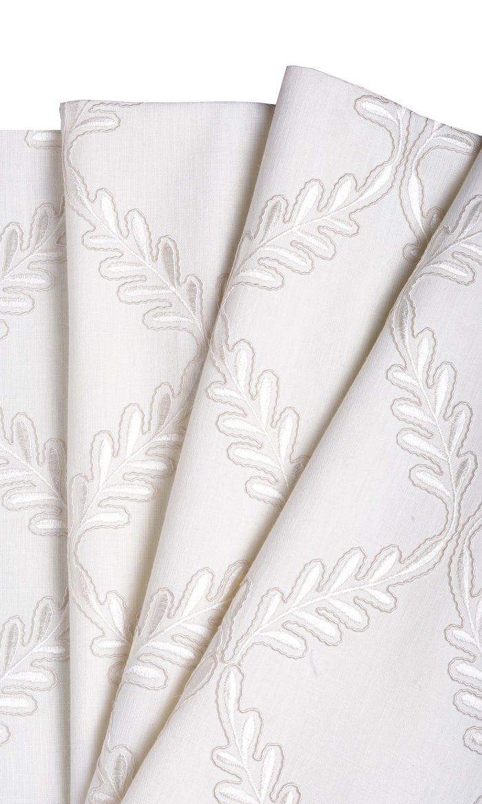 Poly-Linen Embroidered Fabric By the Metre for Curtains & Drapes (White/ Cream)