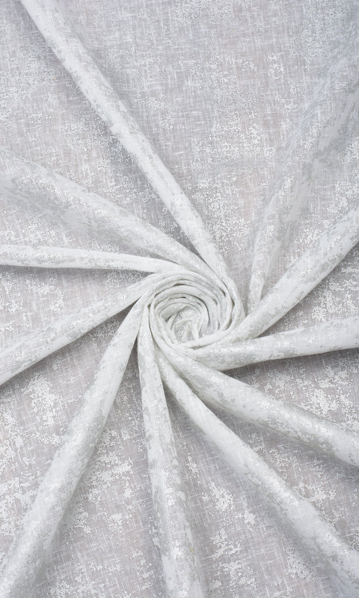 Metallic Accents Semi-Sheer Fabric Material By the Metre (White)