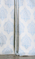 Damask Poly-Cotton Drapes (White/ Blue)