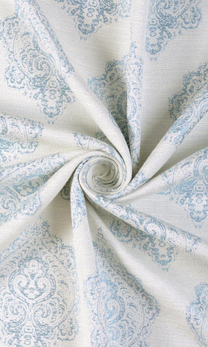 Damask Poly-Cotton Made-to-Measure Curtains (White/ Blue)