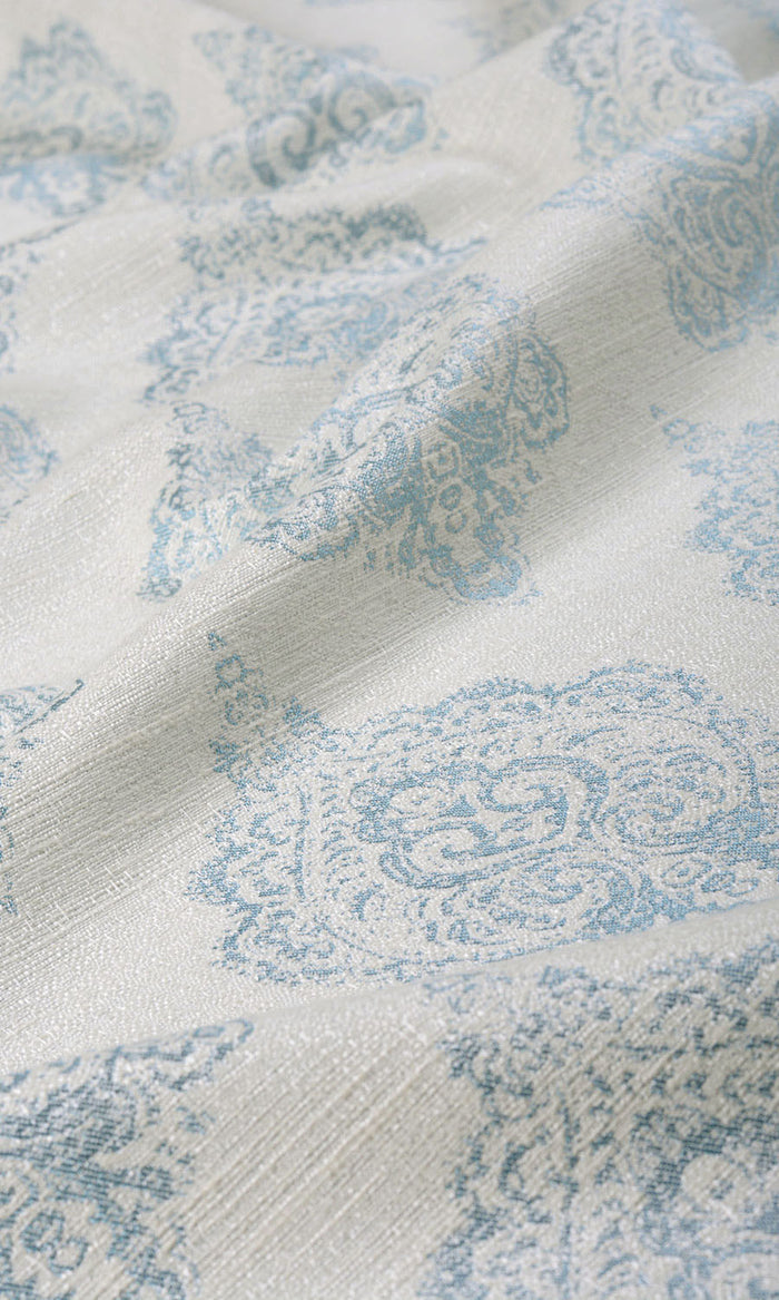 Damask Poly-Cotton Any Size Style Curtains (White/ Blue)