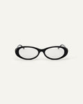 Face shot of Bonnie Clyde Pop Life sunglasses in black with clear lenses.