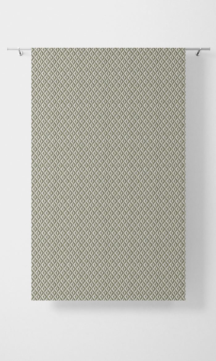 Geometric Print Pinch Pleat, Rod Pocket, Eyelet Curtains (Green/ White)