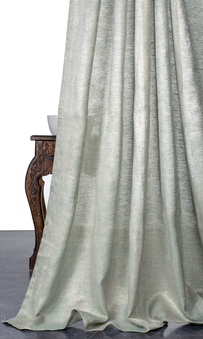Textured Window Treatments Fabric By the Metre (Seafoam Green/ Gold)