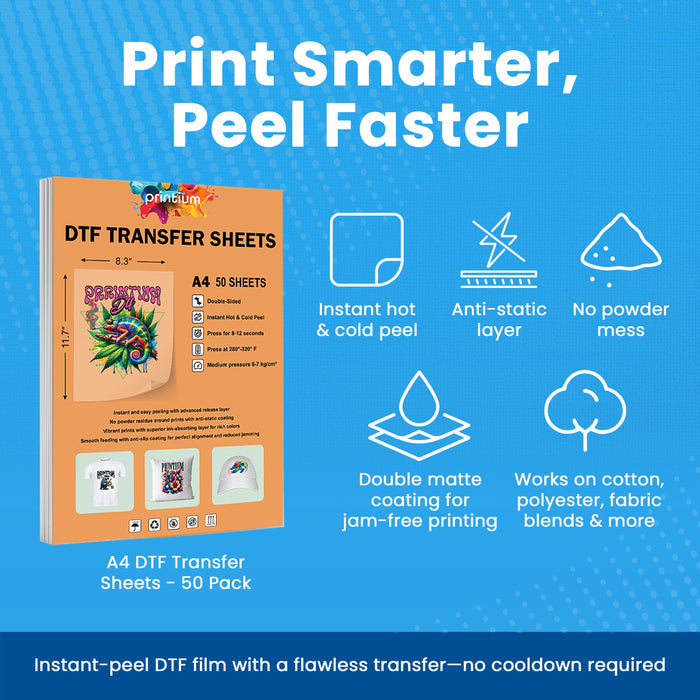 Premium A4 DTF Film Sheets - 8.3" x 11.7" 50 Pack