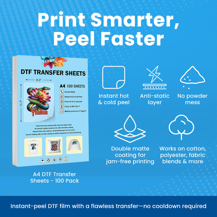 Premium Plus A4 DTF Film Sheets - 8.3" x 11.7" 100 Pack
