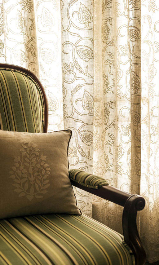 Floral Embroidered Linen Pinch Pleat, Rod Pocket, Eyelet Curtains (Brown)