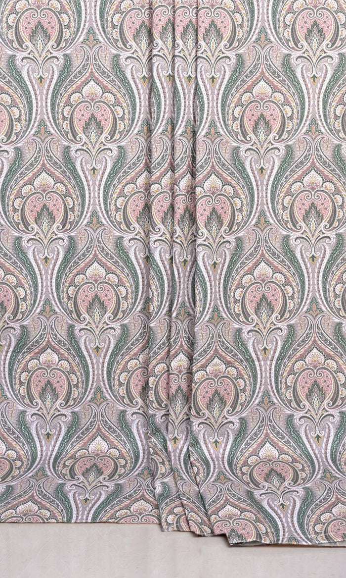 Floral Damask Window Treatments Fabric By the Metre (Pink/ Green/ Grey)