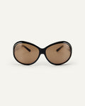 Face shot of Bonnie Clyde Princessa sunglasses in black with brown lenses.
