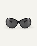 Face shot of Bonnie Clyde Princessa sunglasses in black with black lenses.