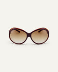 Face shot of Bonnie Clyde Princessa sunglasses in layered purple and brown with brown gradient lenses.