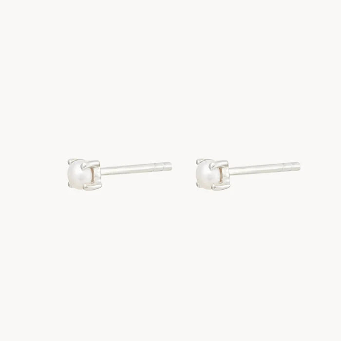 Prong-set Pearl Earrings in sterling silver, alternate angle detail view