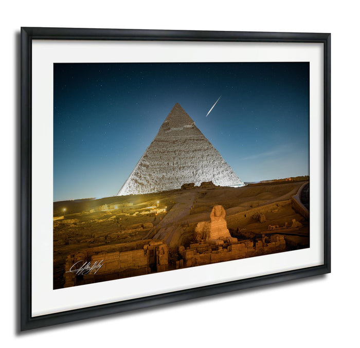the Great Pyramid of Giza in Egypt, with the Sphinx and the Giza Plateau visible in the background.