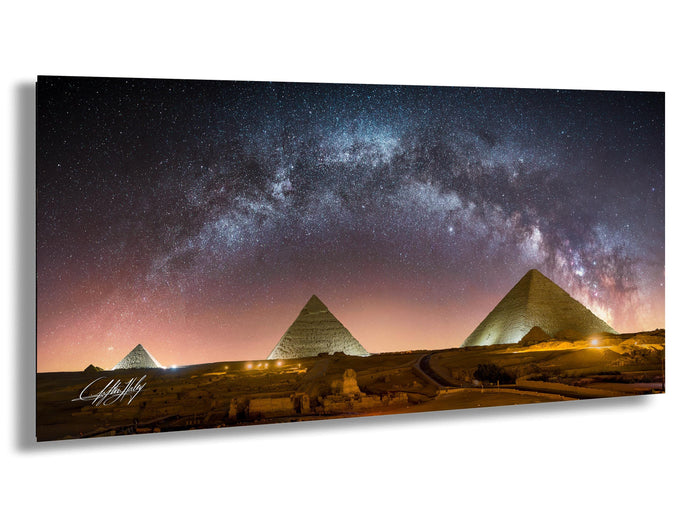 Pyramids Of Giza Art Print, Milky Way Night Sky Wall Decor Poster