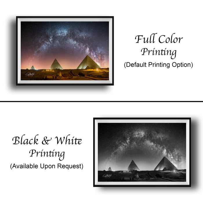 Pyramids Of Giza Art Print, Milky Way Night Sky Wall Decor Poster