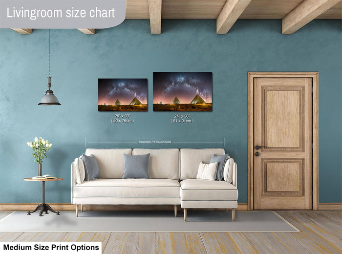 Pyramids Of Giza Art Print, Milky Way Night Sky Wall Decor Poster