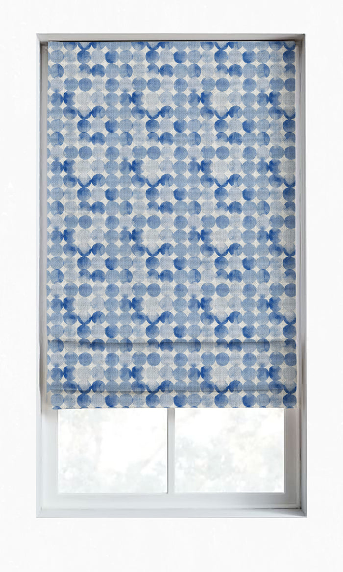 Polka Dot Window Treatments Fabric By the Metre (Eggshell White/ Blue)